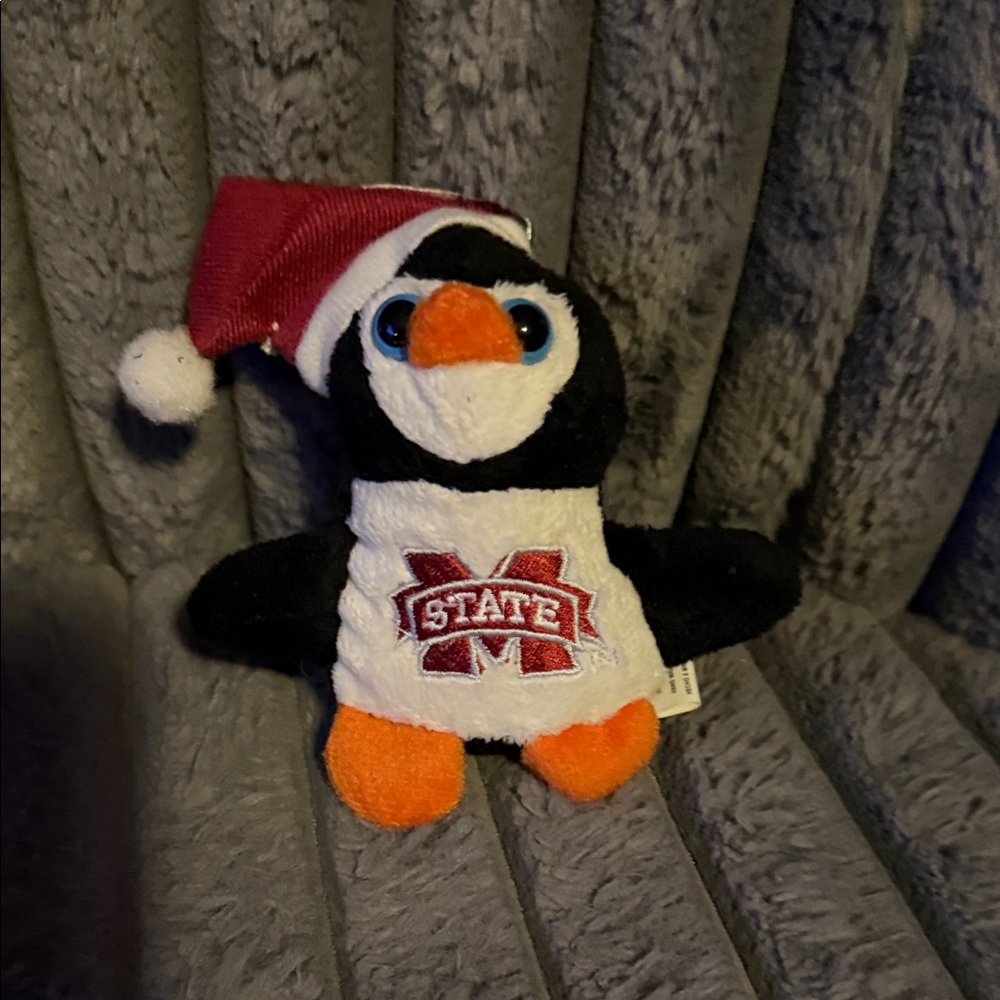 Michigan State Penguin Plush with Santa Hat Ornament